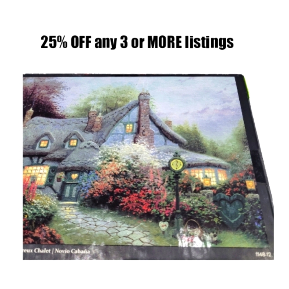 Thomas Kinkade Metallic Puzzle 750 Piece Sweetheart Cottage Chalet Floral